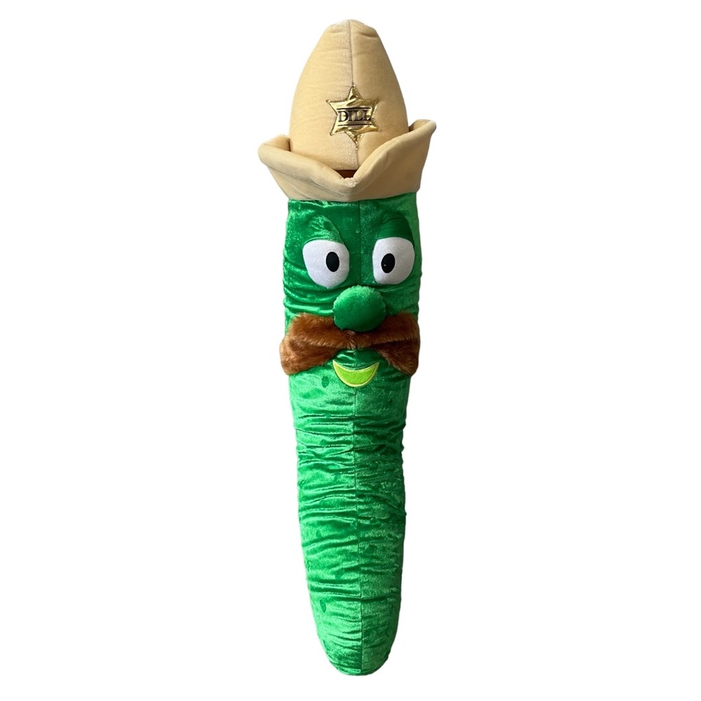 Veggietales Bootleg Large Plush “Sheriff Dill Pickle” Green SixFlags Larry 31”‎